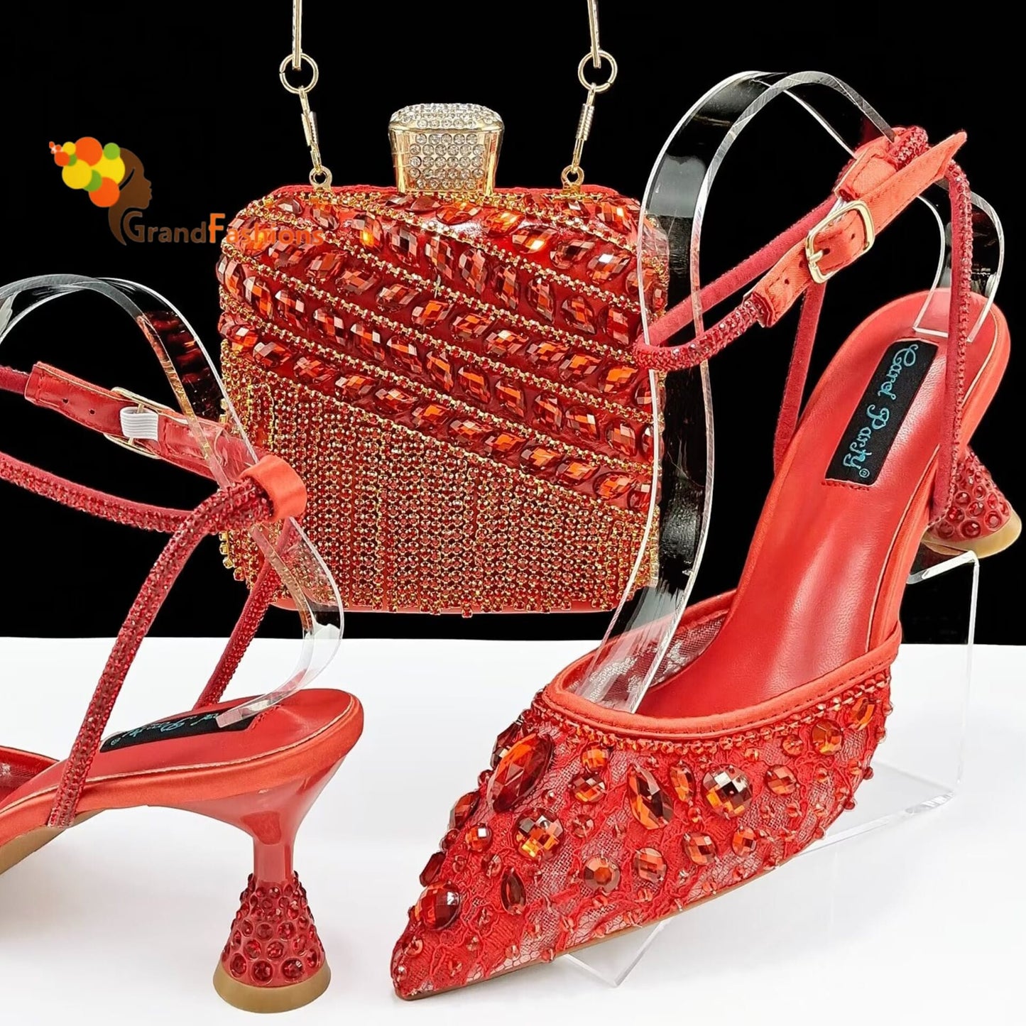 Queen Blodsom Women's Preminum Shoe & Bag Set with Rhinestone