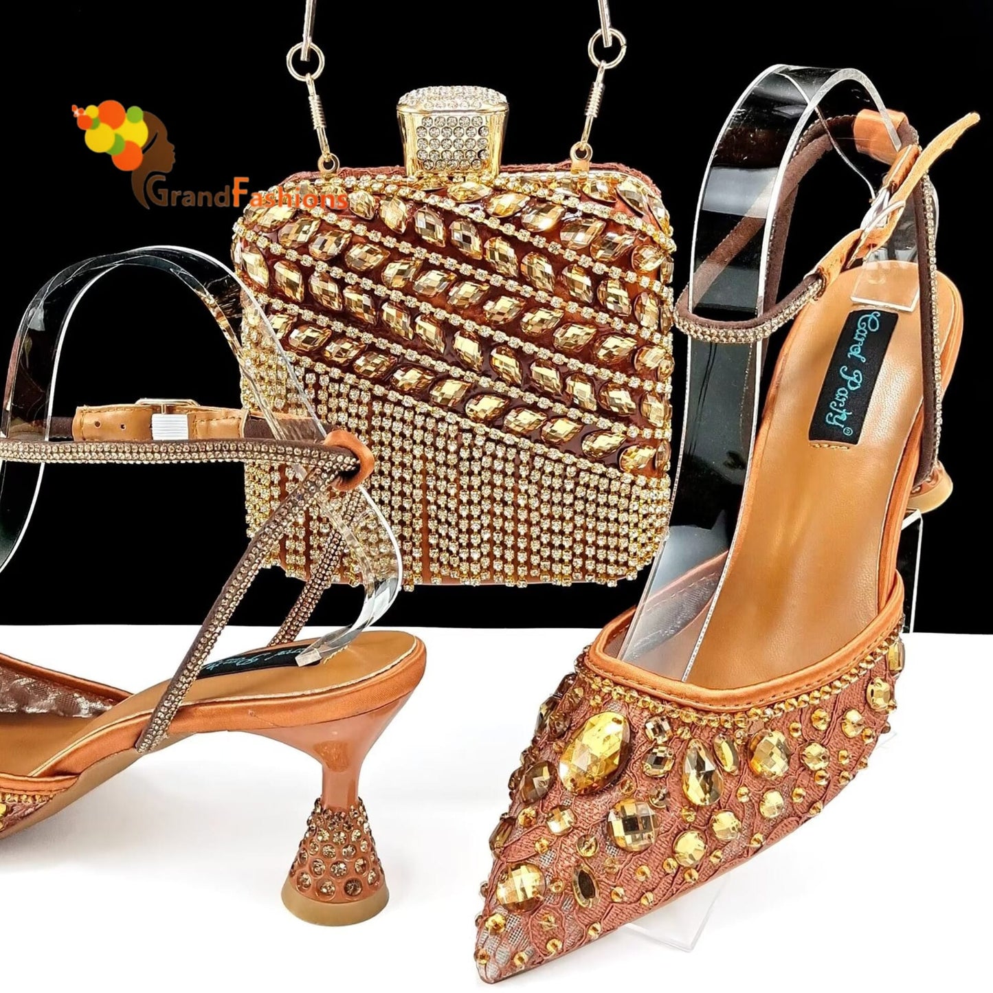 Queen Blodsom Women's Preminum Shoe & Bag Set with Rhinestone