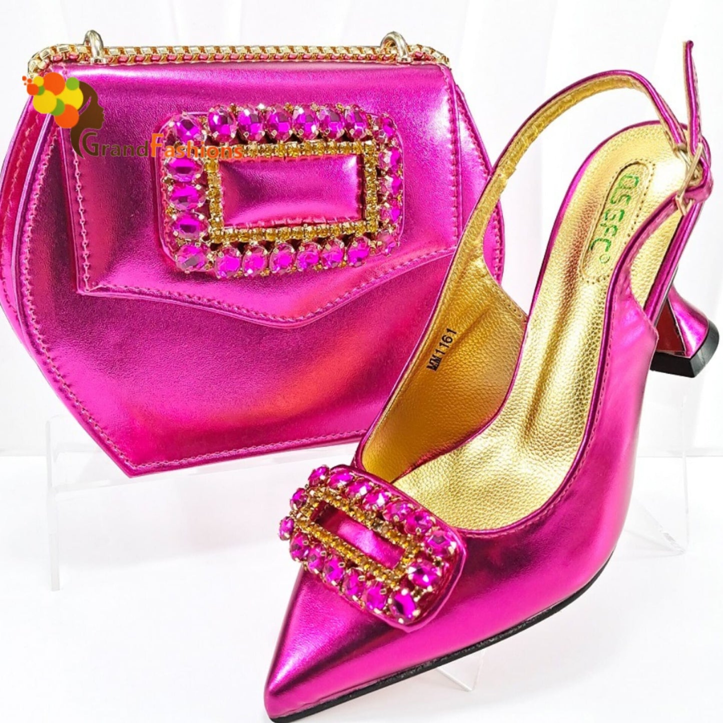 Queen Frances Women's Preminum Shoe & Bag Set with Rhinestone