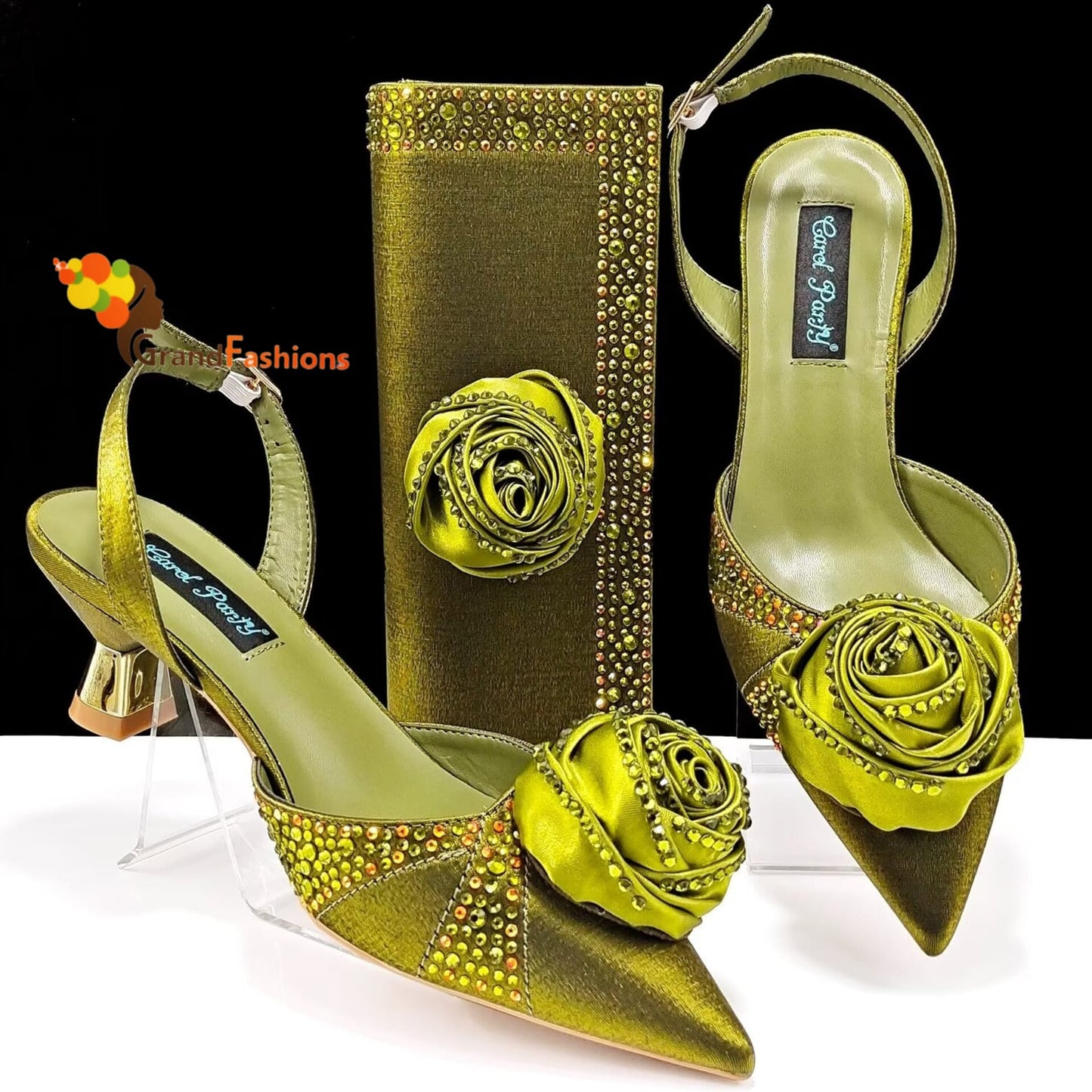 Queen Dahila Women's Preminum Shoe & Bag Set with Rhinestone