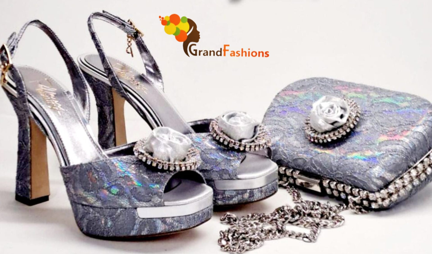 Queen Shola Italian Designer Luxury Shoe with matching purse set