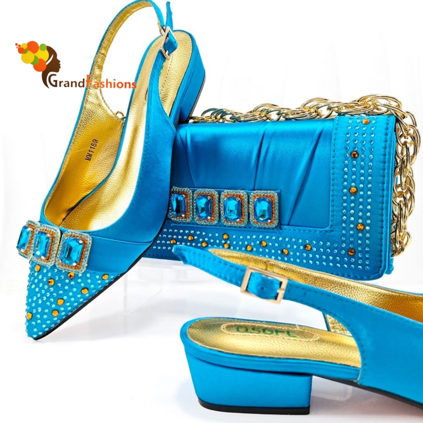 Queen Calla Women's Preminum Shoe & Bag Set with Rhinestone