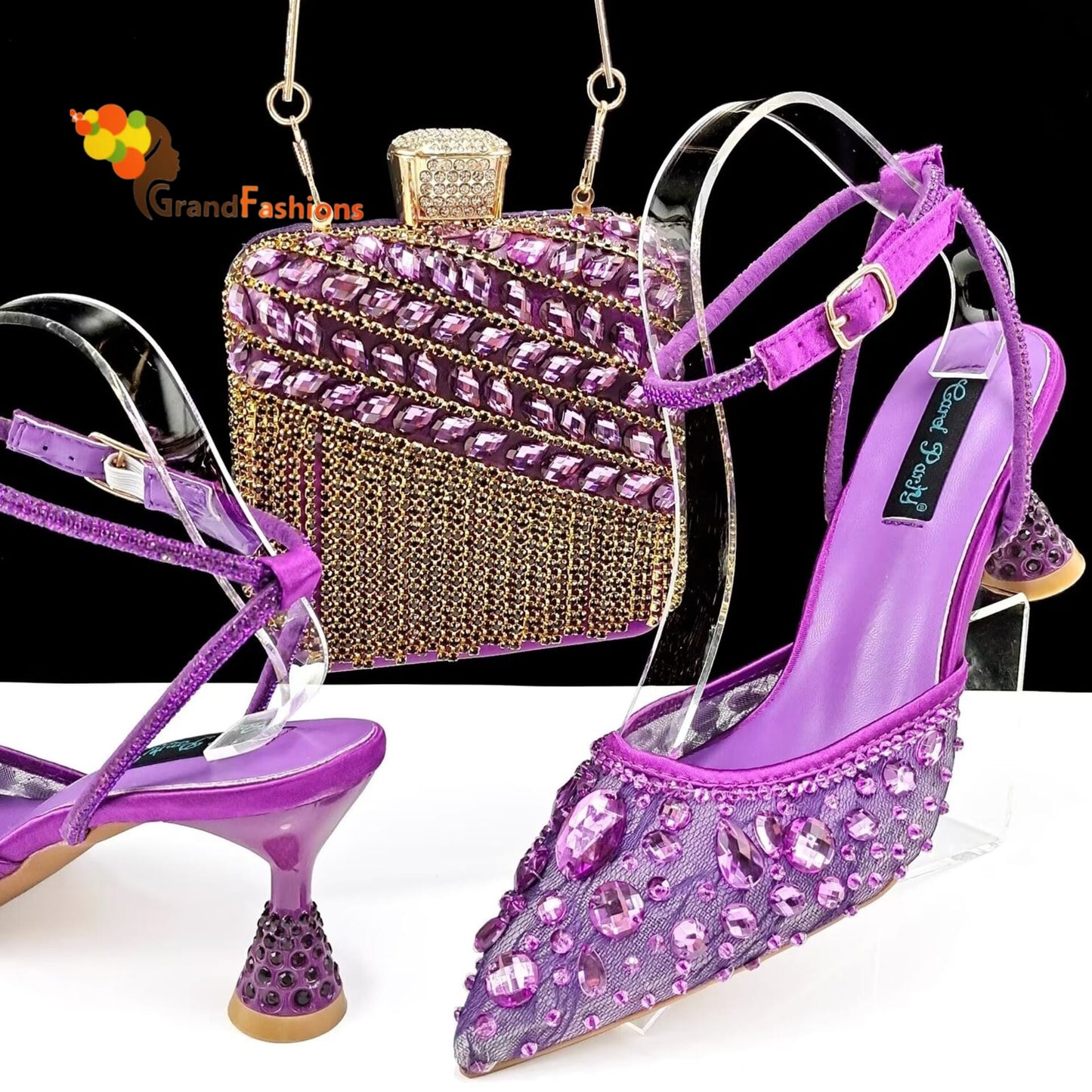 Queen Blodsom Women's Preminum Shoe & Bag Set with Rhinestone