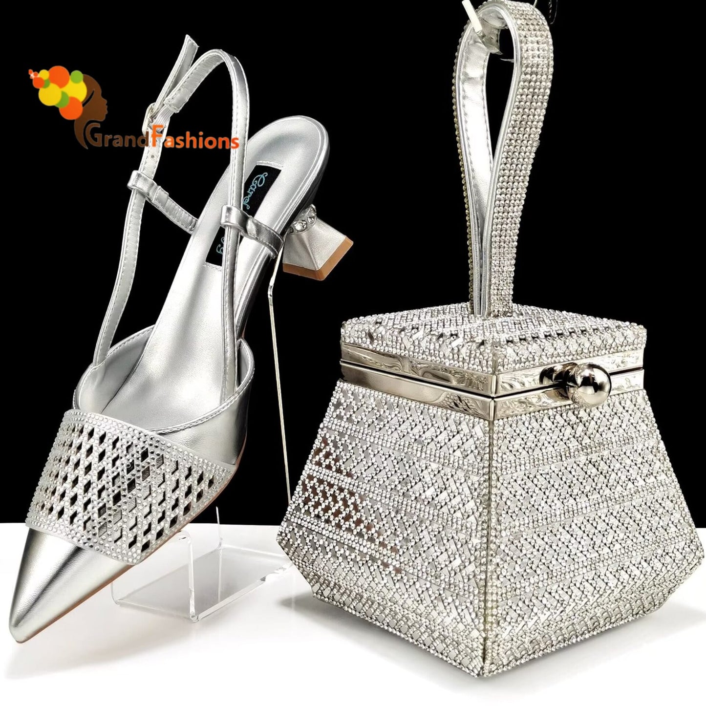 Queen Grace Women's Preminum Shoe & Bag Set with Rhinestone