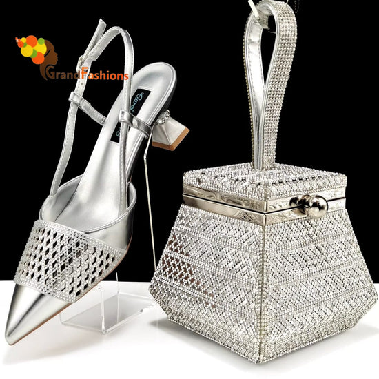 Queen Grace Women's Preminum Shoe & Bag Set with Rhinestone