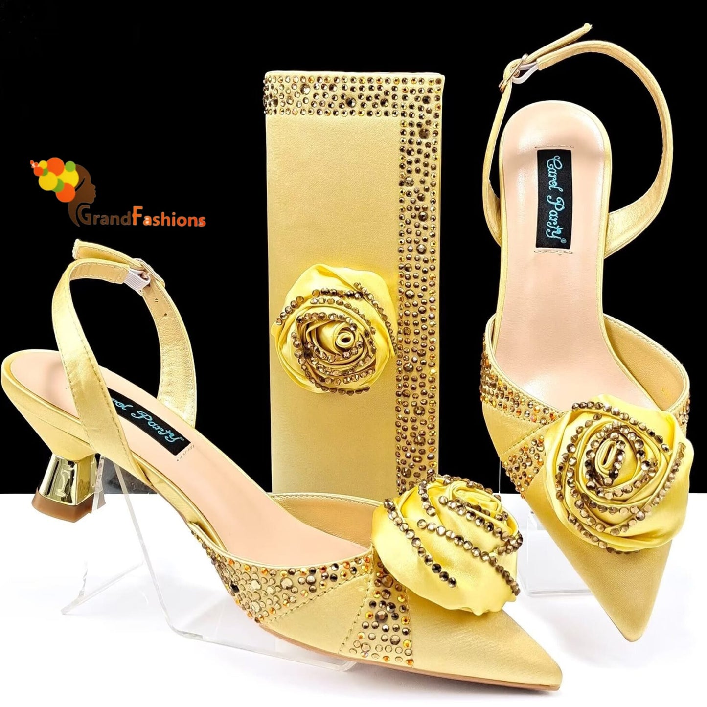 Queen Dahila Women's Preminum Shoe & Bag Set with Rhinestone