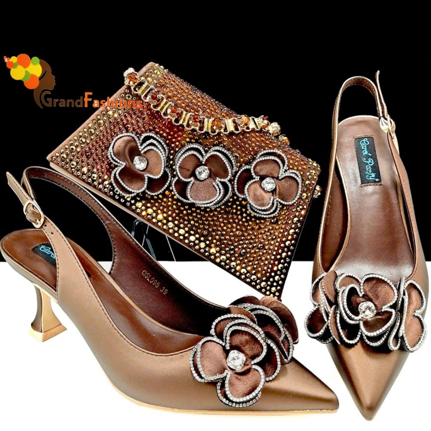 Queen Olivia Women's Preminum Shoe & Bag Set with Rhinestone