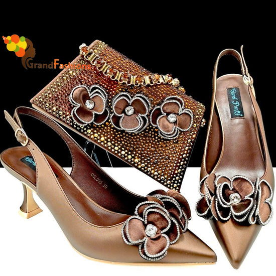 Queen Olivia Women's Preminum Shoe & Bag Set with Rhinestone