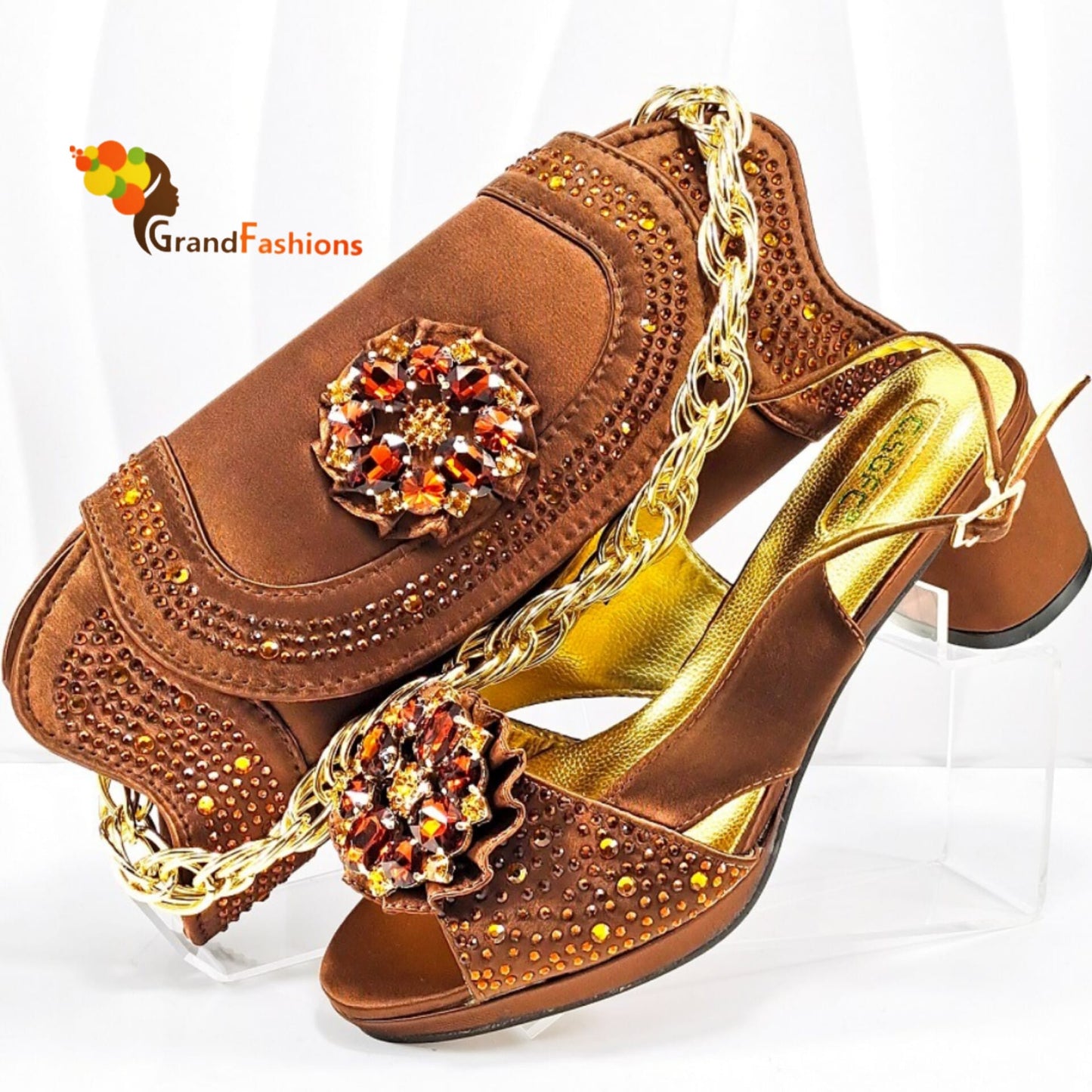 Queen Hadiza Women's Preminum Shoe & Bag Set with Rhinestone