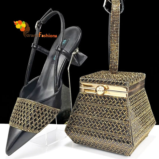 Queen Grace Women's Preminum Shoe & Bag Set with Rhinestone