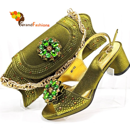 Queen Hadiza Women's Preminum Shoe & Bag Set with Rhinestone