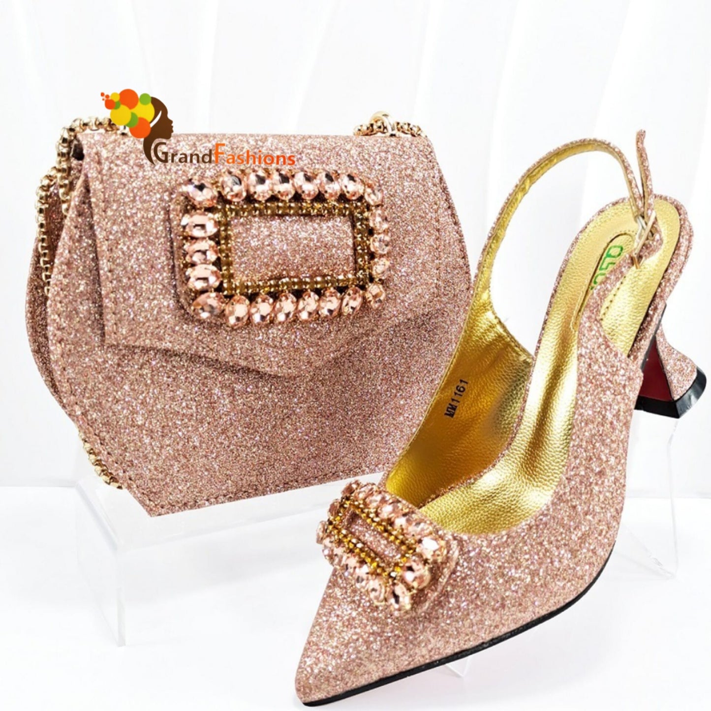 Queen Frances Women's Preminum Shoe & Bag Set with Rhinestone