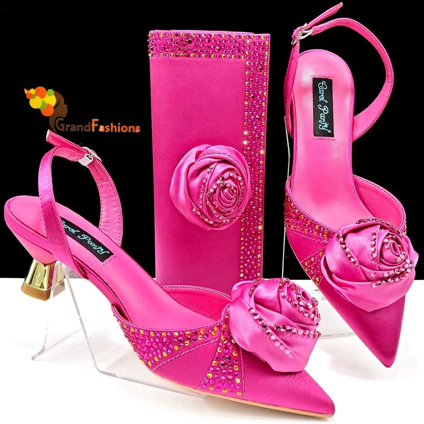 Queen Dahila Women's Preminum Shoe & Bag Set with Rhinestone