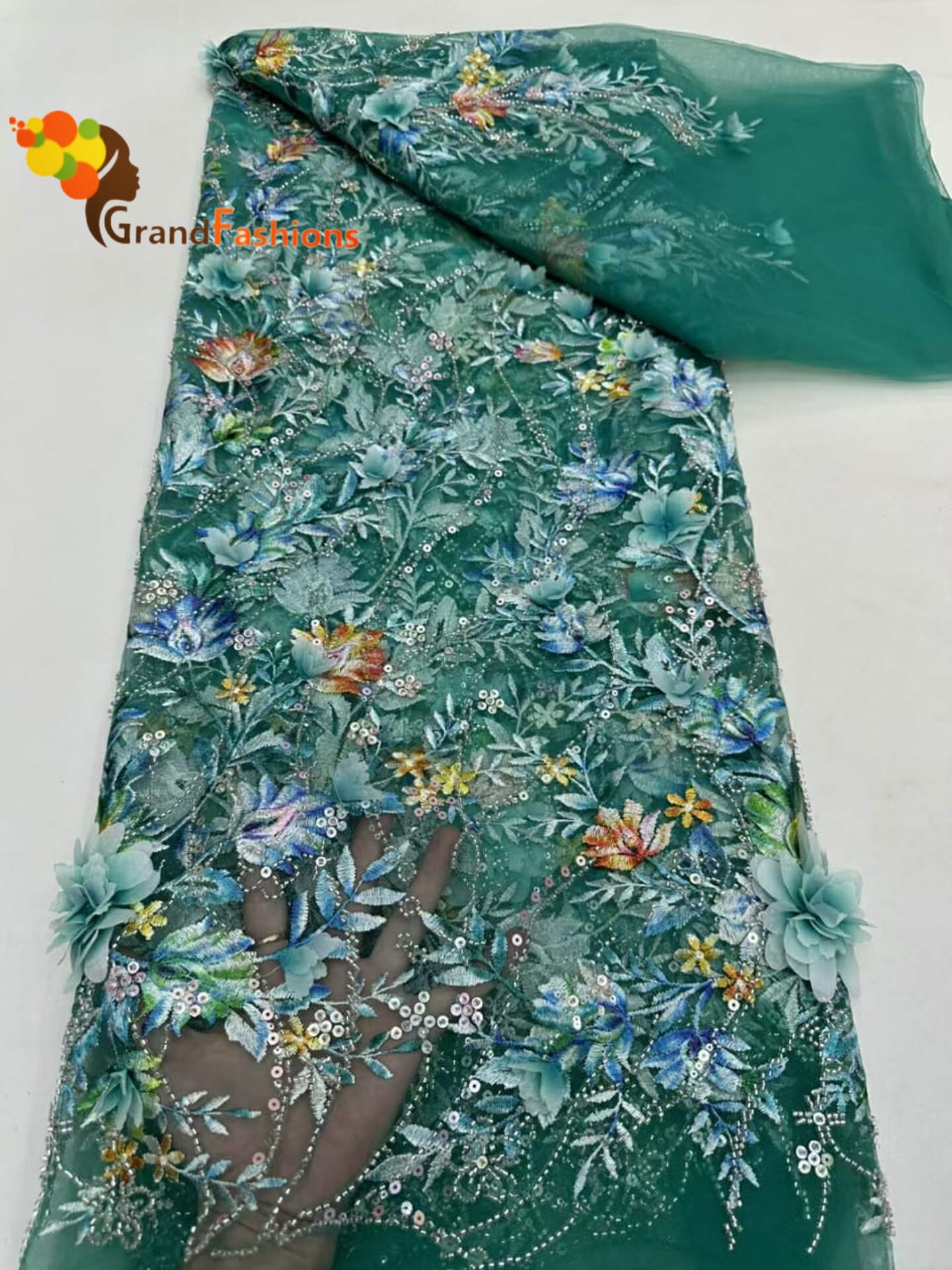 Queen Elizabeth Women's Luxury Beads & Sequins French Lace With 3D Flowers