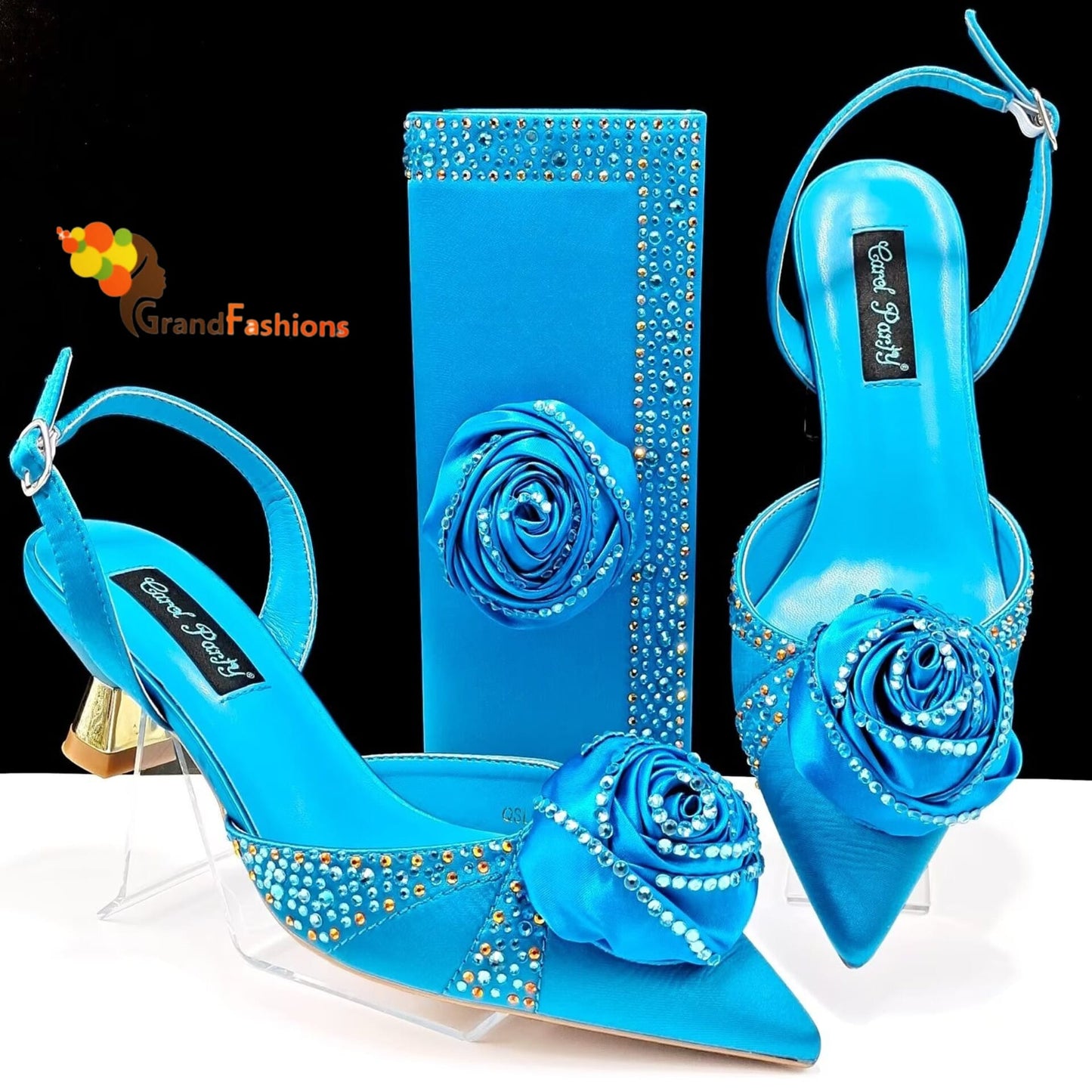 Queen Dahila Women's Preminum Shoe & Bag Set with Rhinestone