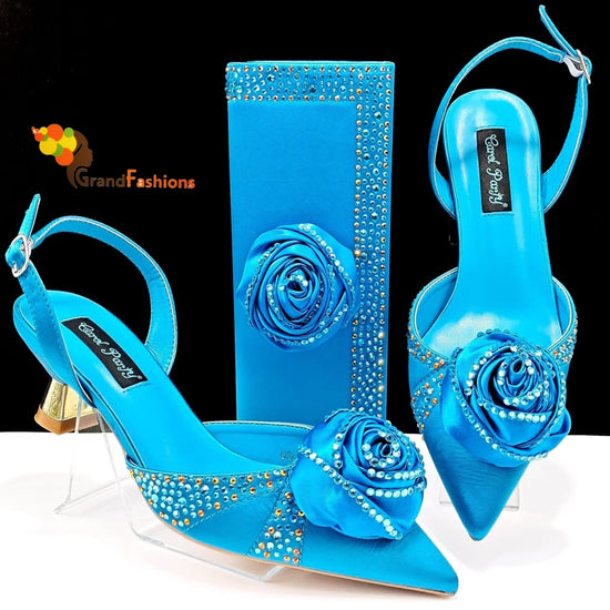 Queen Dahila Women's Preminum Shoe & Bag Set with Rhinestone