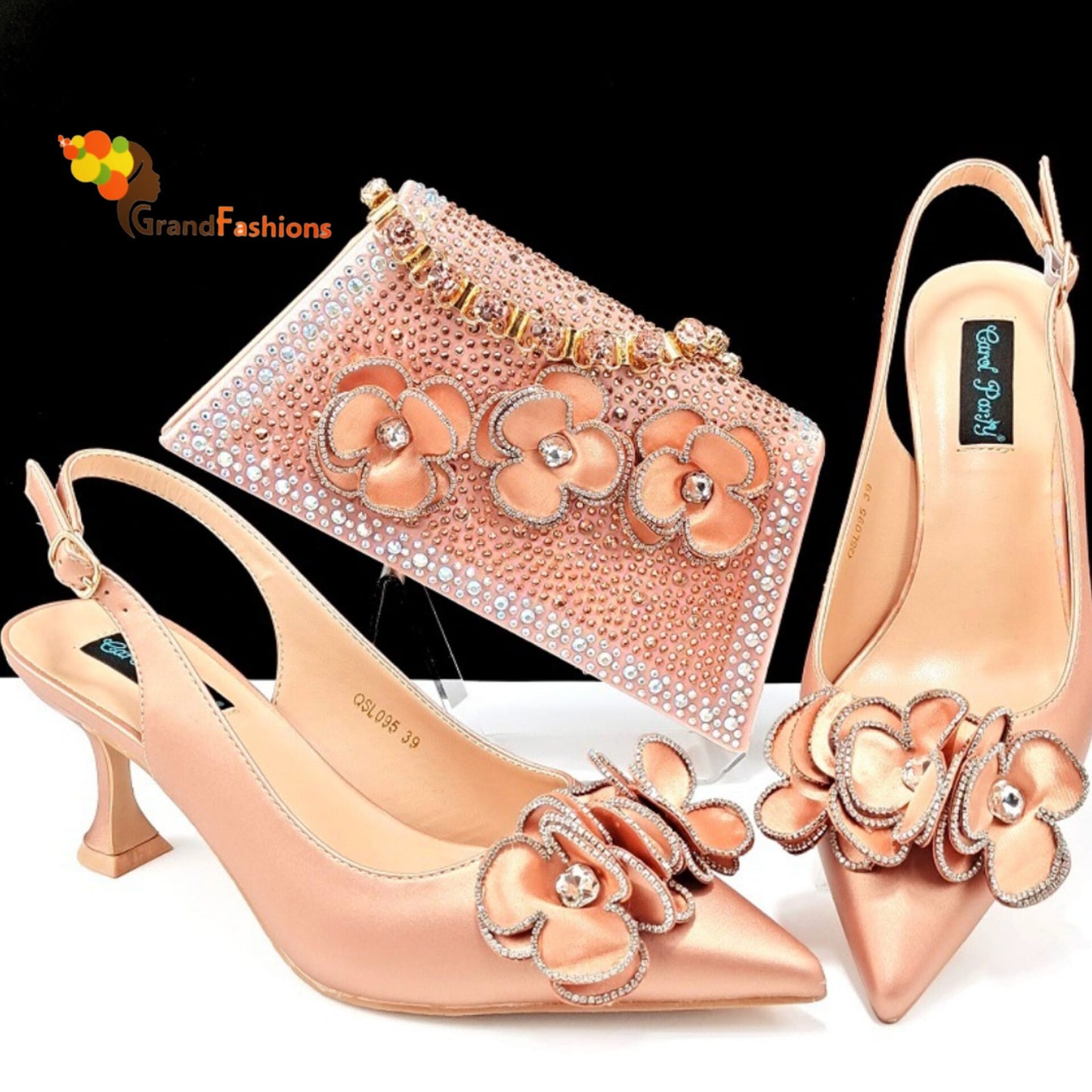 Queen Olivia Women's Preminum Shoe & Bag Set with Rhinestone