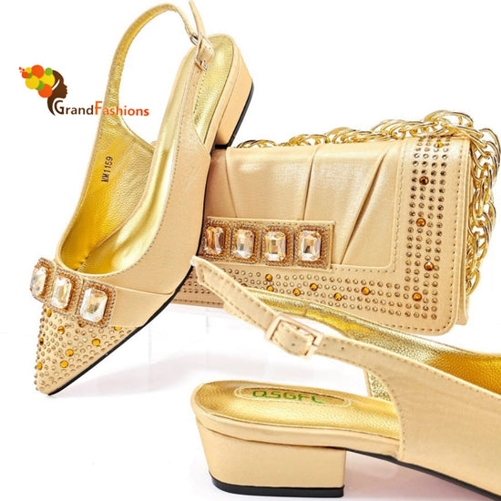 Queen Calla Women's Preminum Shoe & Bag Set with Rhinestone