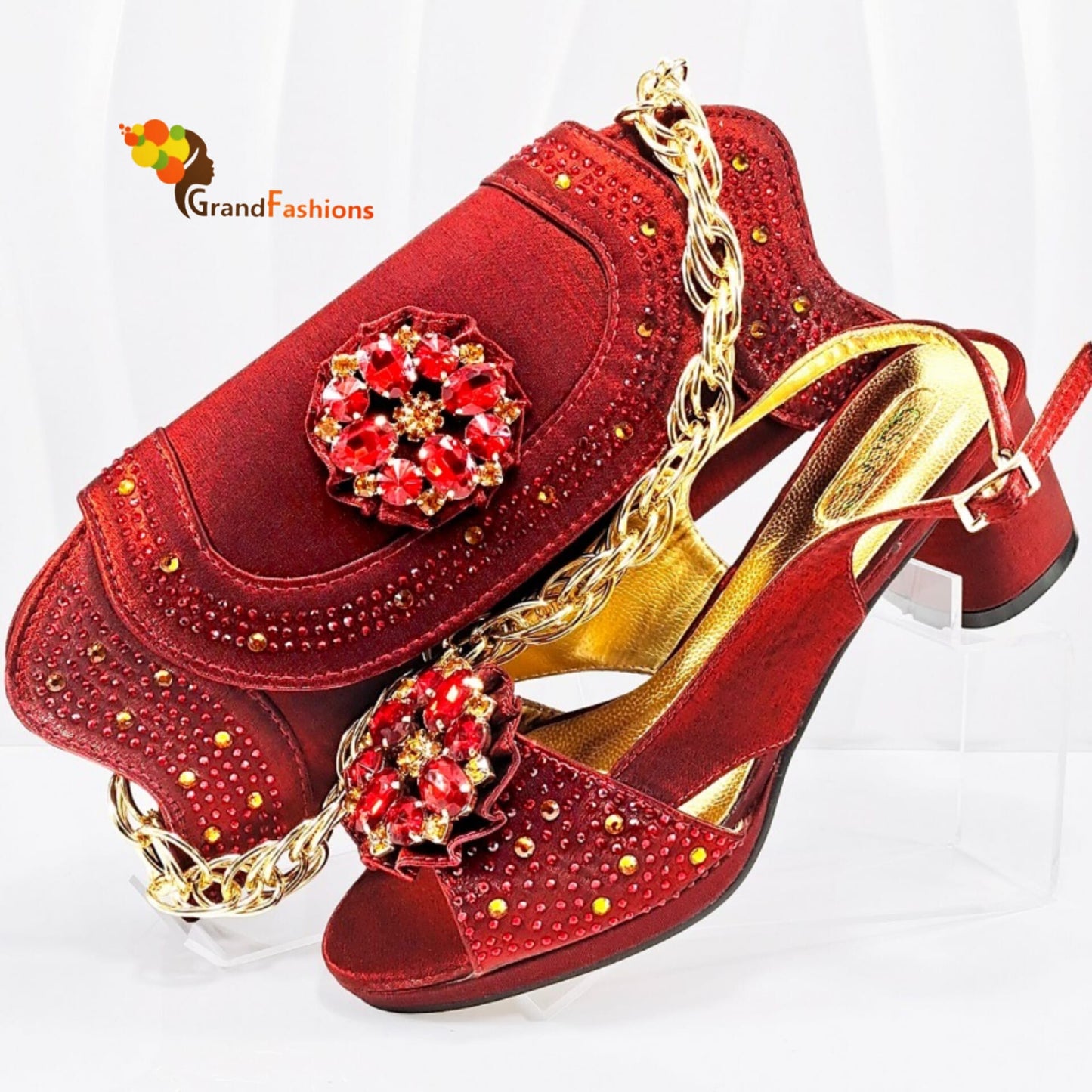 Queen Hadiza Women's Preminum Shoe & Bag Set with Rhinestone