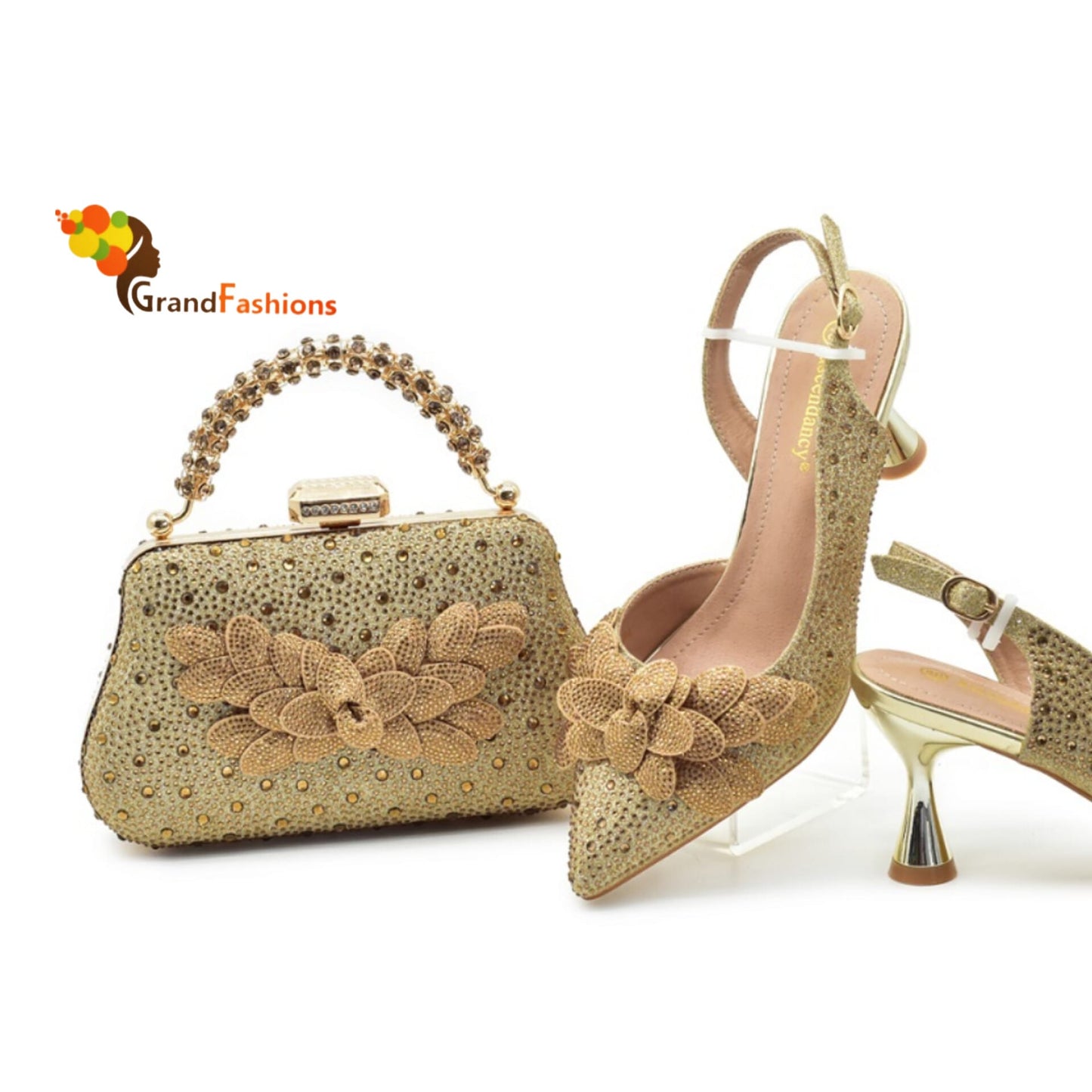 Queen Jasmine Women's Preminum Shoe & Bag Set with Rhinestone.