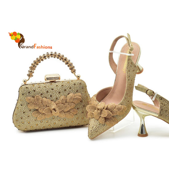 Queen Jasmine Women's Preminum Shoe & Bag Set with Rhinestone.