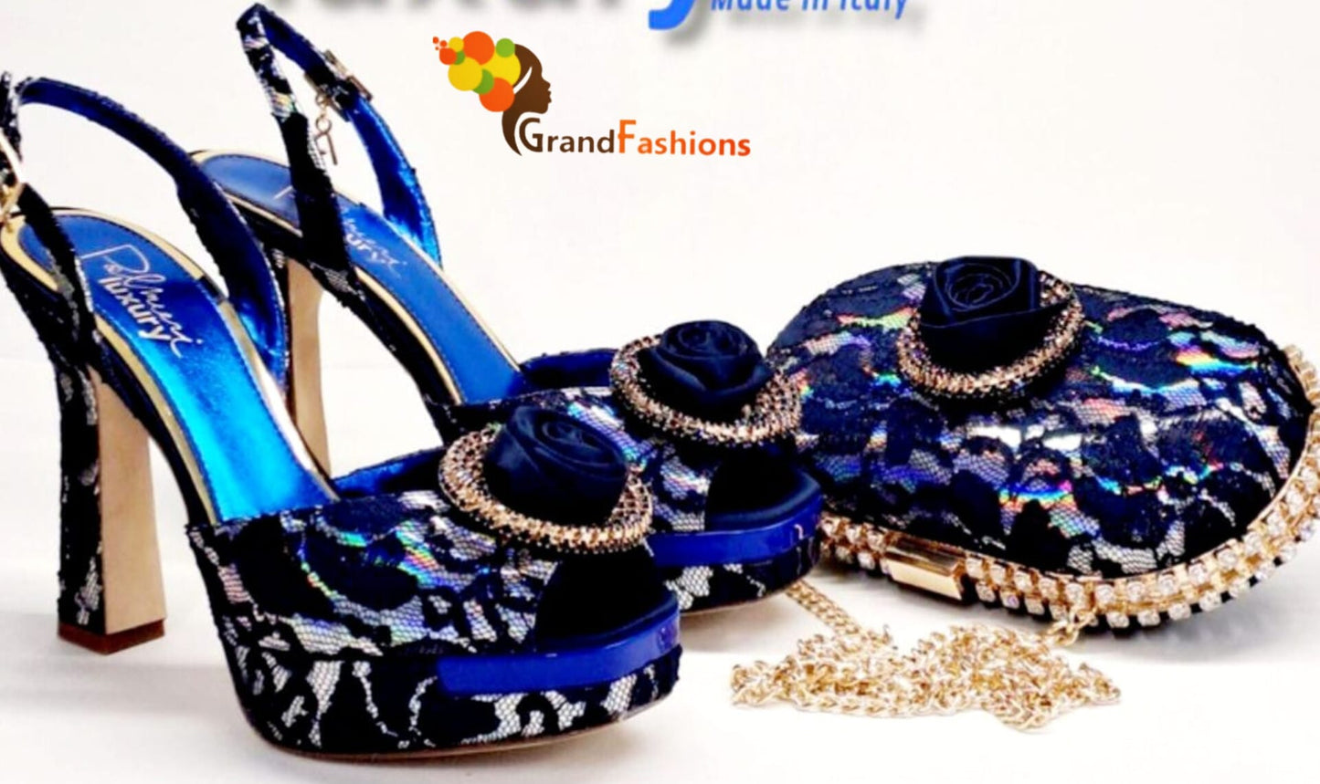 Queen Shola Italian Designer Luxury Shoe with matching purse set