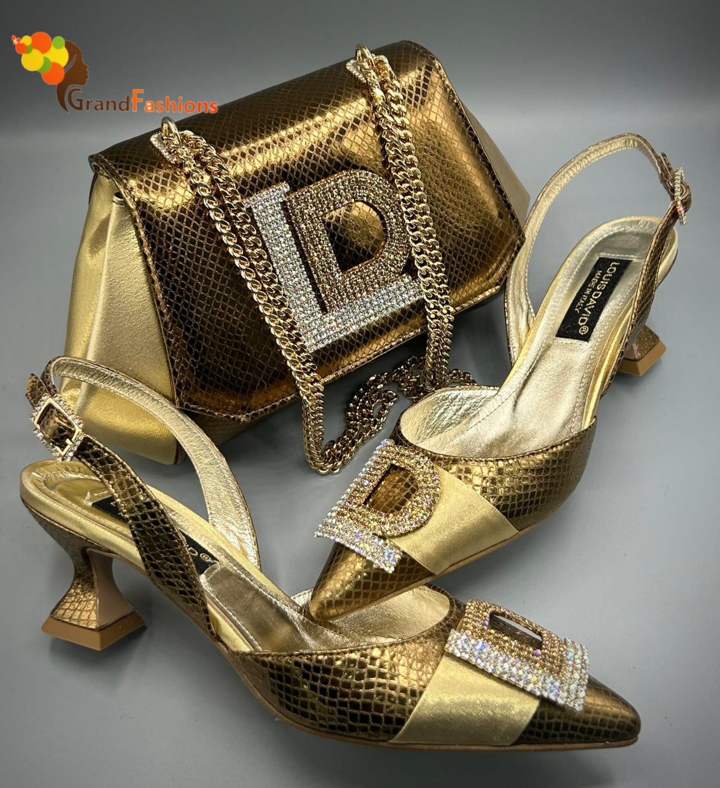 Queen Afola Italian Designer Luxury Shoe with matching purse set