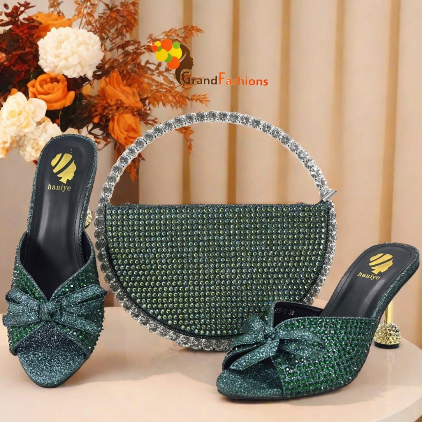 Queen Sacha Women's Preminum Sandal & Bag Set with Rhinestone
