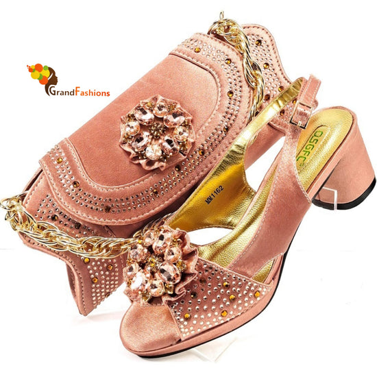 Queen Hadiza Women's Preminum Shoe & Bag Set with Rhinestone