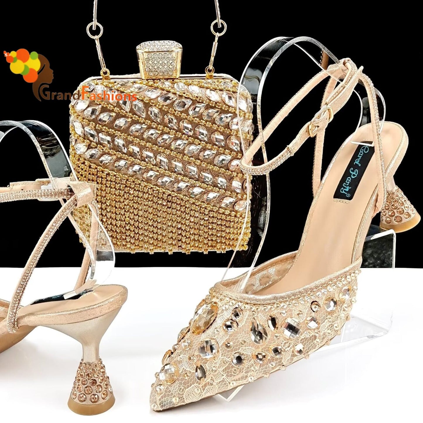 Queen Blodsom Women's Preminum Shoe & Bag Set with Rhinestone