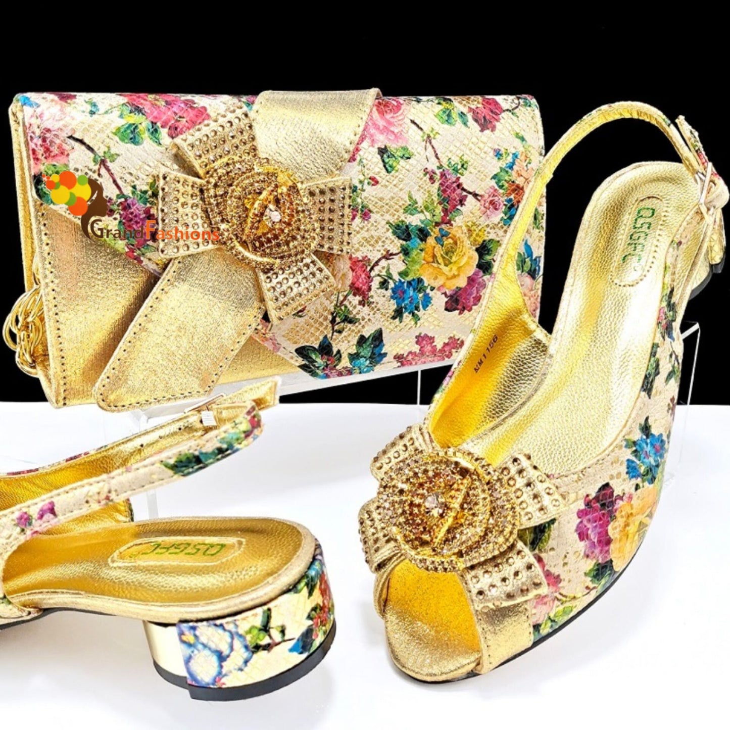 Queen Kesley Women's Preminum Shoe & Bag Set with Rhinestone