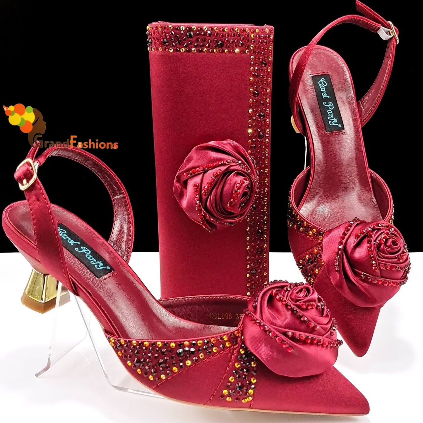 Queen Dahila Women's Preminum Shoe & Bag Set with Rhinestone