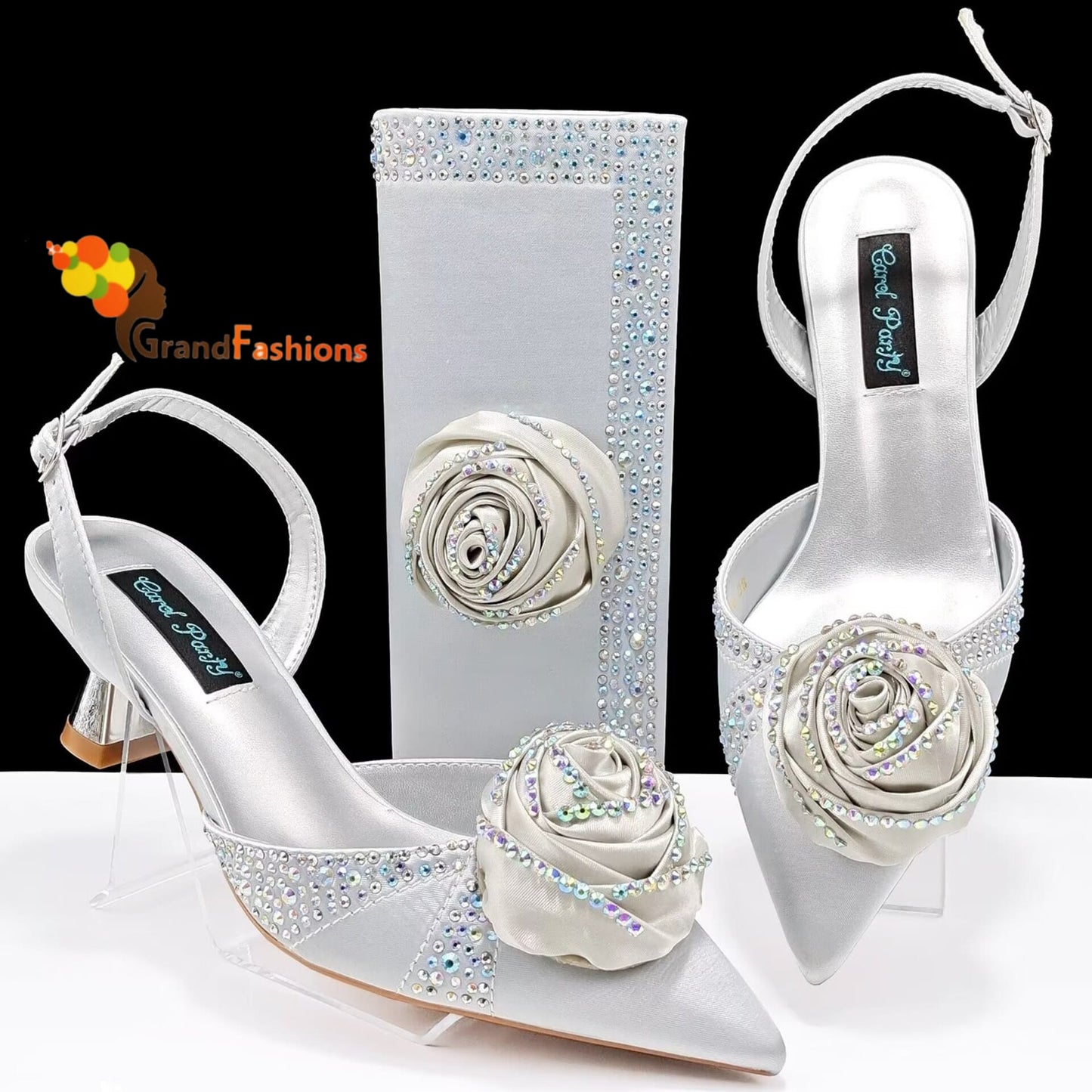 Queen Dahila Women's Preminum Shoe & Bag Set with Rhinestone