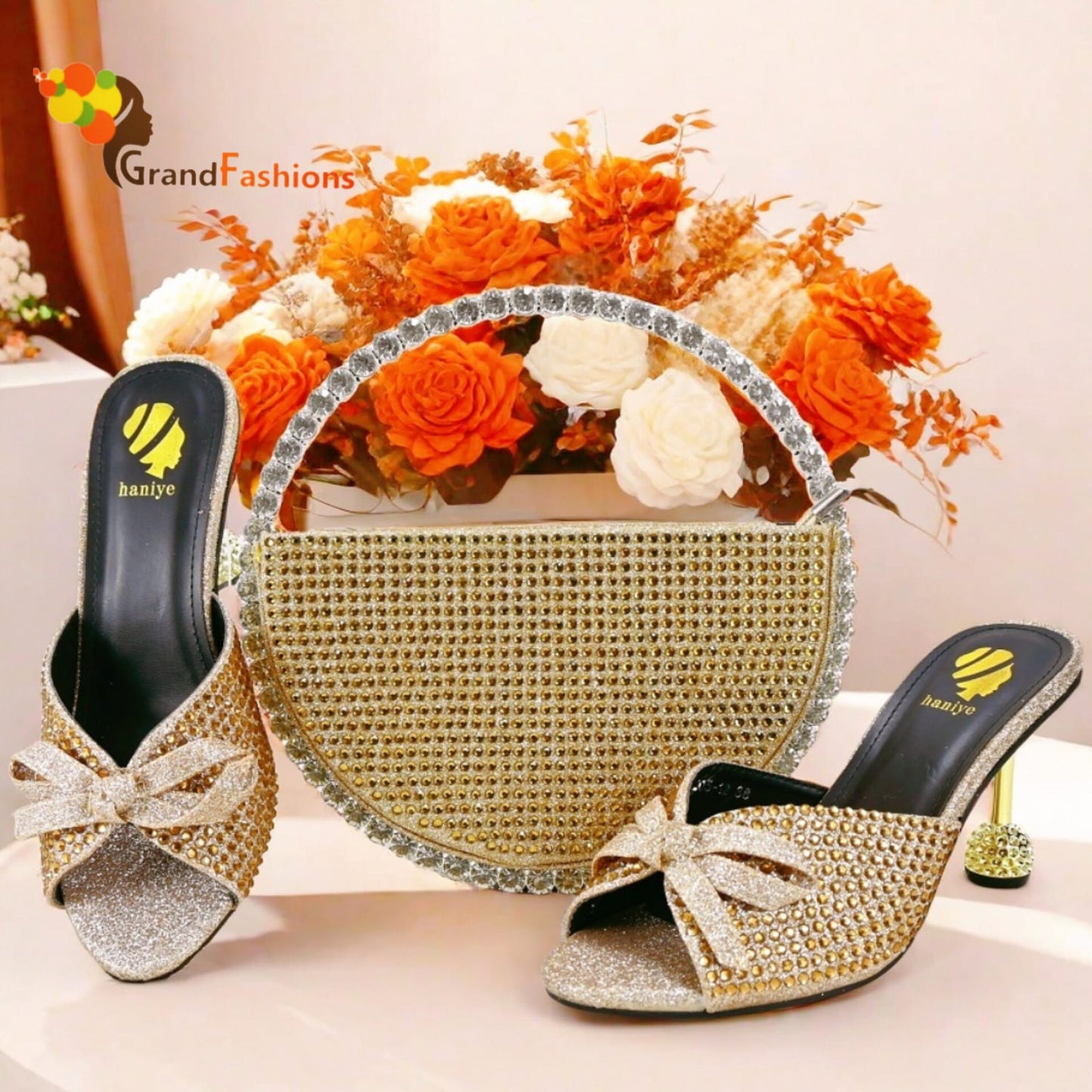 Queen Sacha Women's Preminum Sandal & Bag Set with Rhinestone
