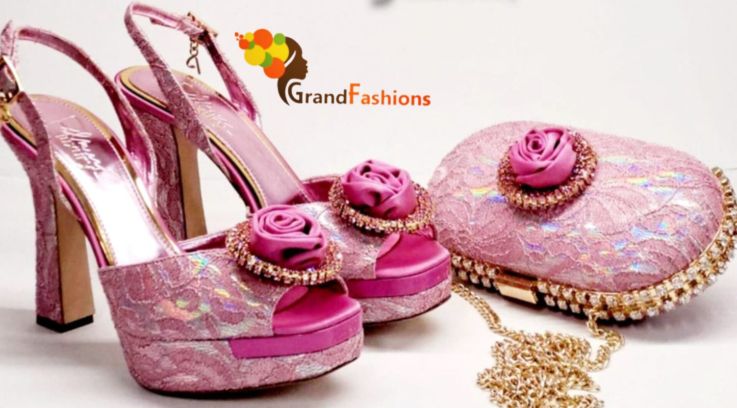 Queen Shola Italian Designer Luxury Shoe with matching purse set