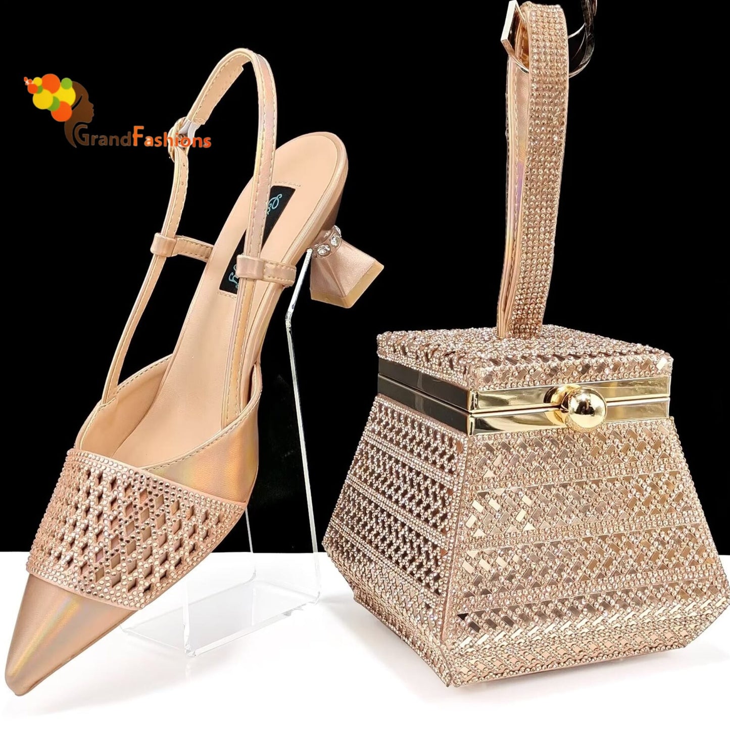 Queen Grace Women's Preminum Shoe & Bag Set with Rhinestone