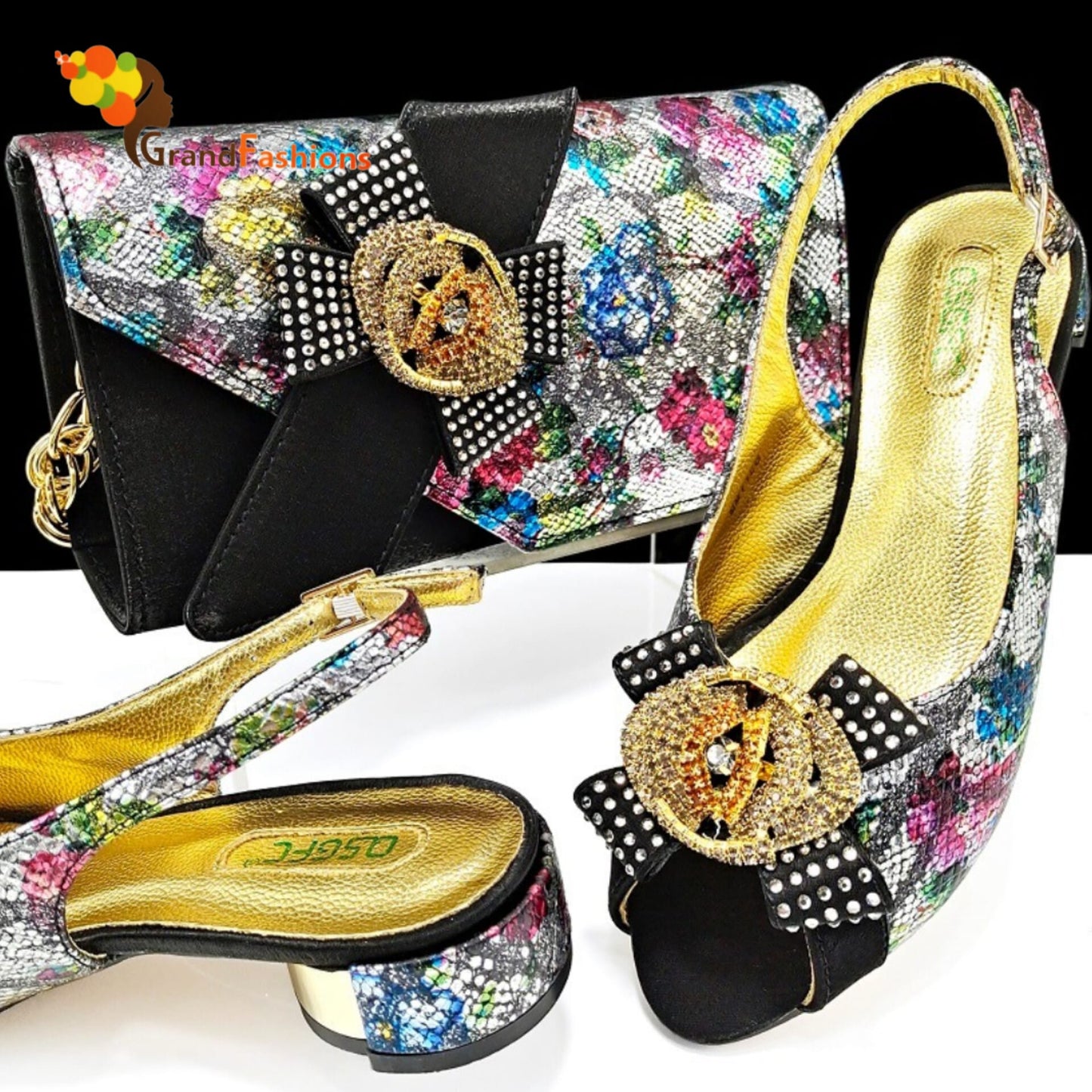 Queen Kesley Women's Preminum Shoe & Bag Set with Rhinestone