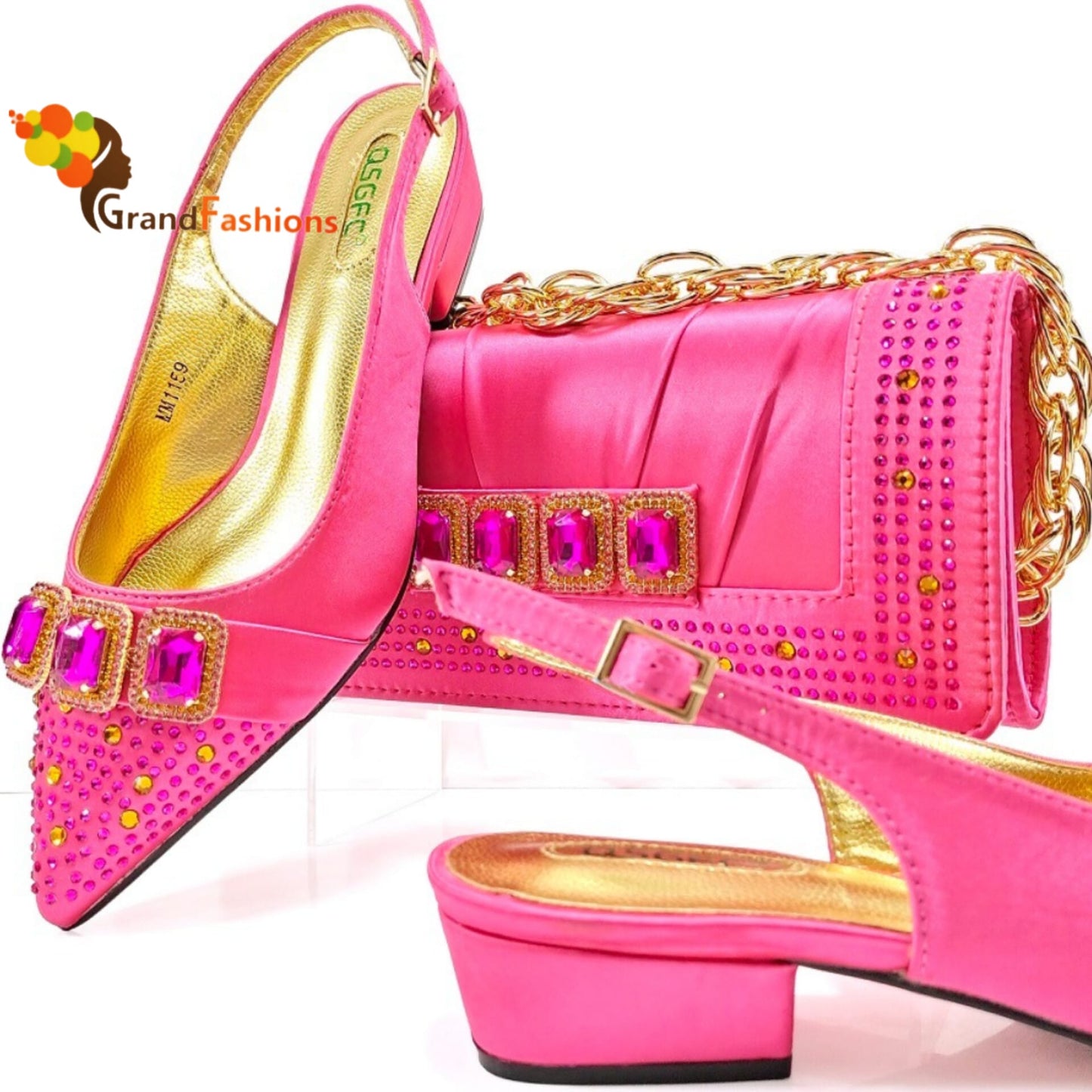 Queen Calla Women's Preminum Shoe & Bag Set with Rhinestone