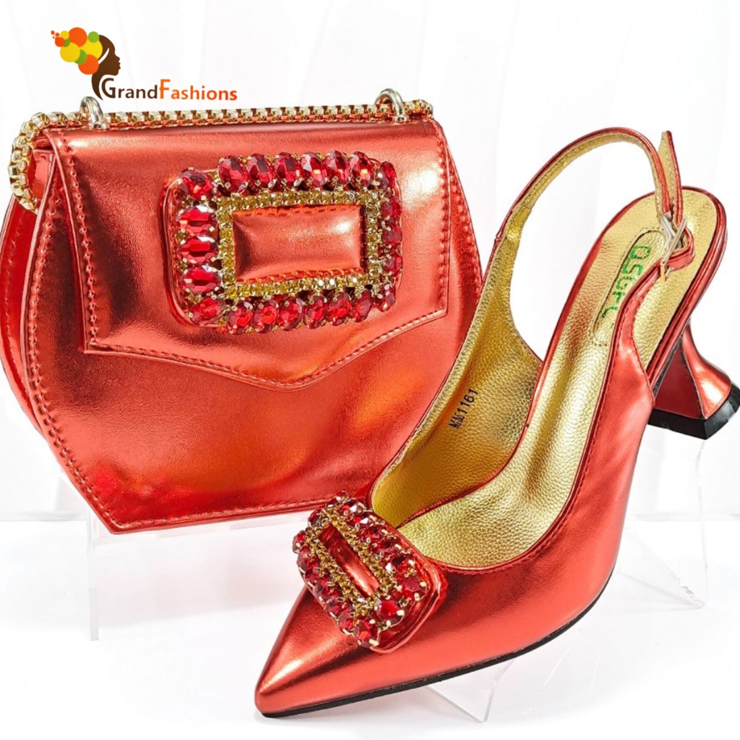 Queen Frances Women's Preminum Shoe & Bag Set with Rhinestone