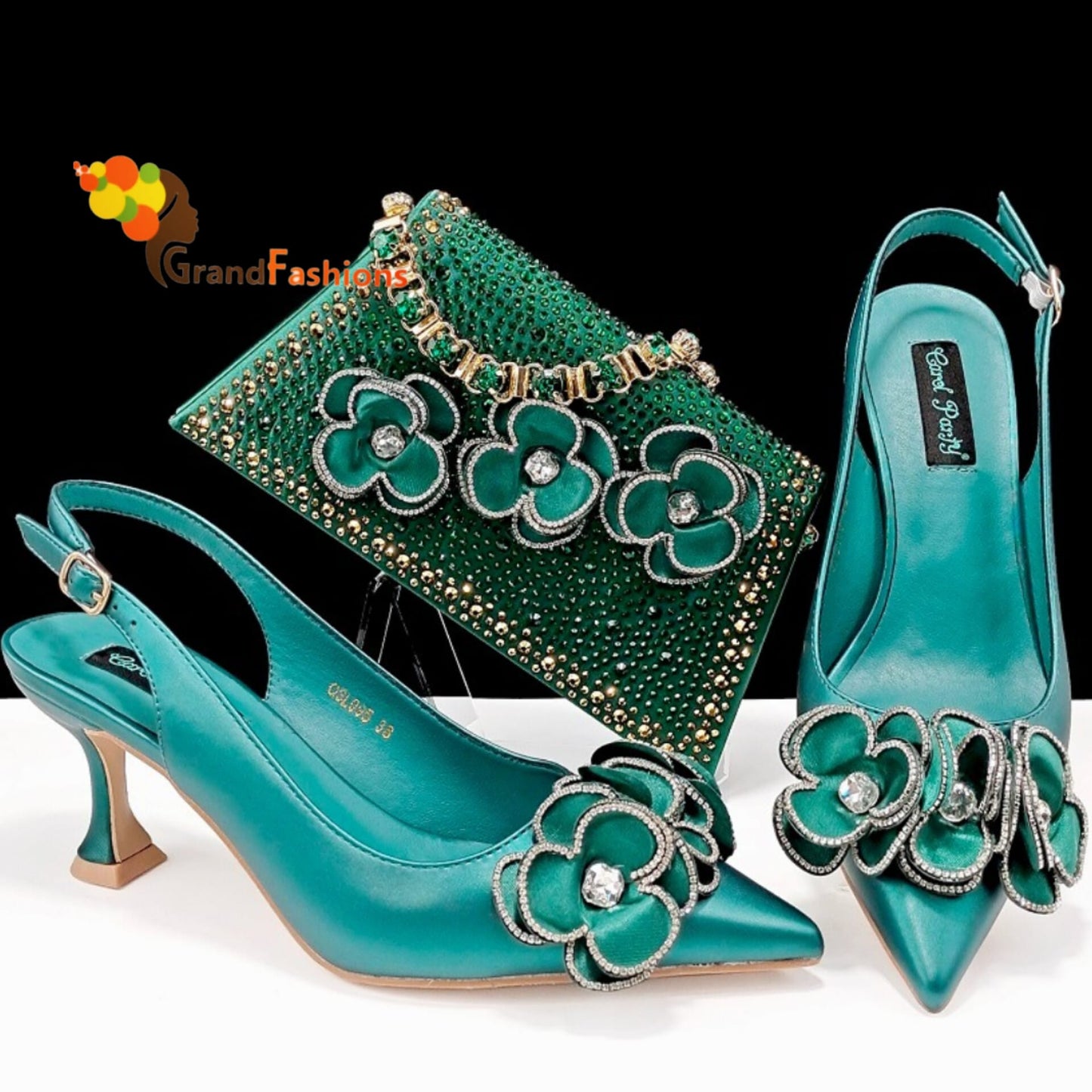 Queen Olivia Women's Preminum Shoe & Bag Set with Rhinestone