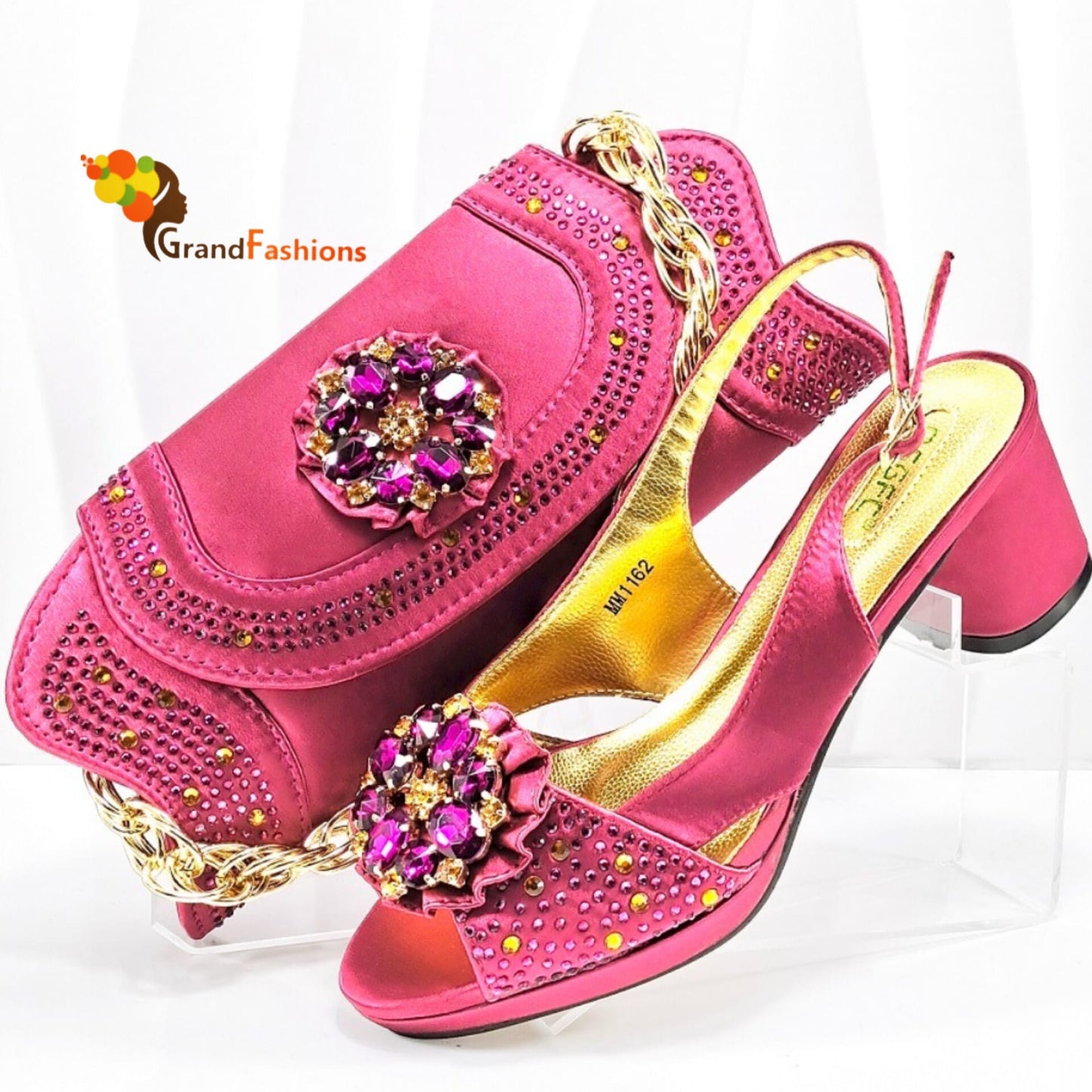 Queen Hadiza Women's Preminum Shoe & Bag Set with Rhinestone