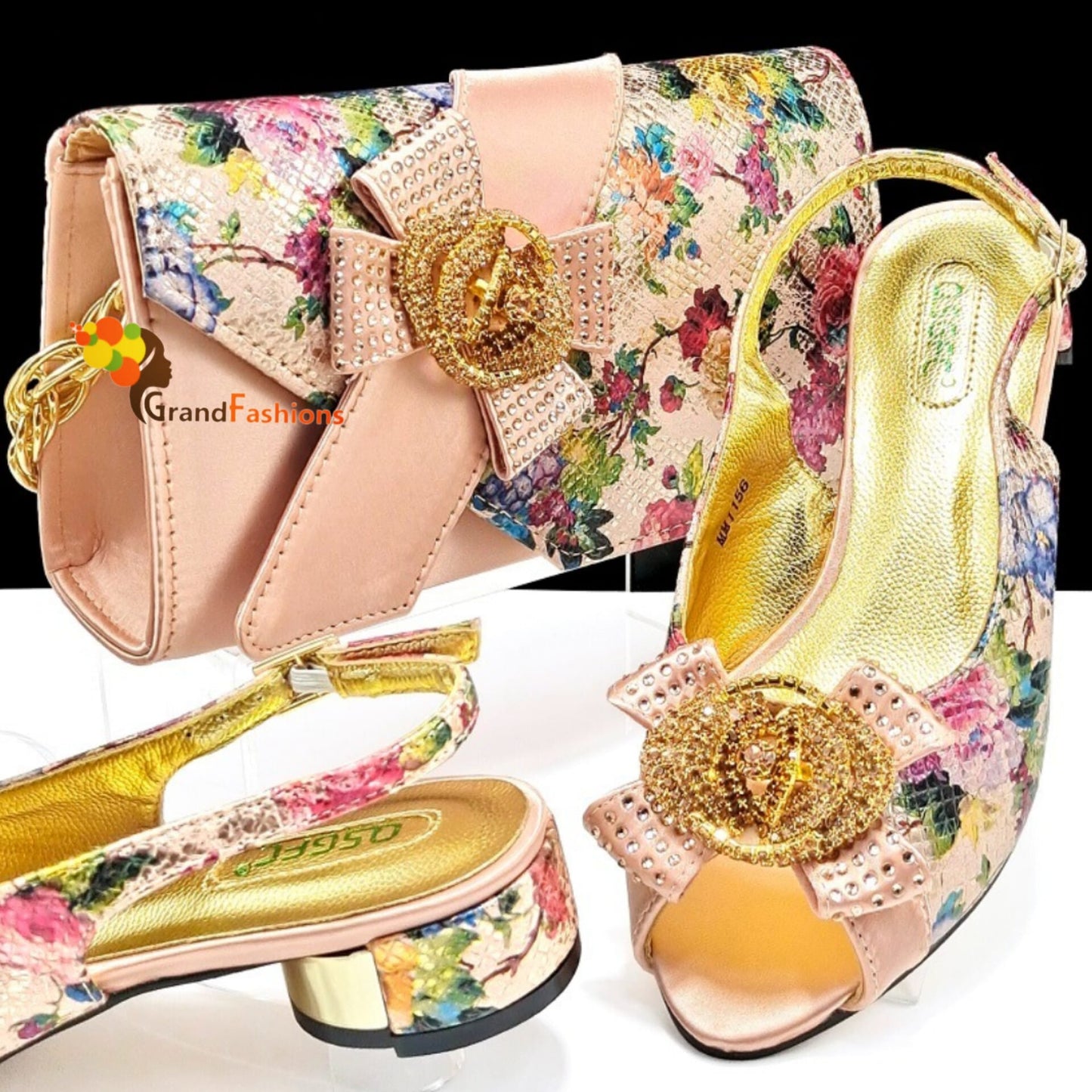 Queen Kesley Women's Preminum Shoe & Bag Set with Rhinestone