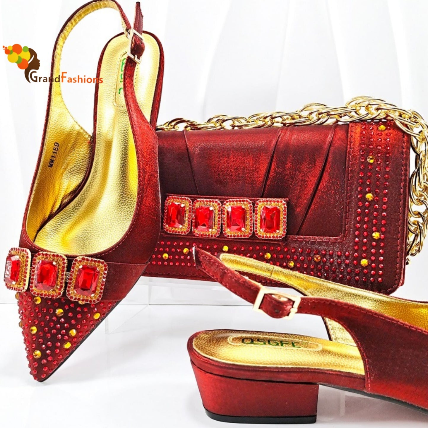 Queen Calla Women's Preminum Shoe & Bag Set with Rhinestone