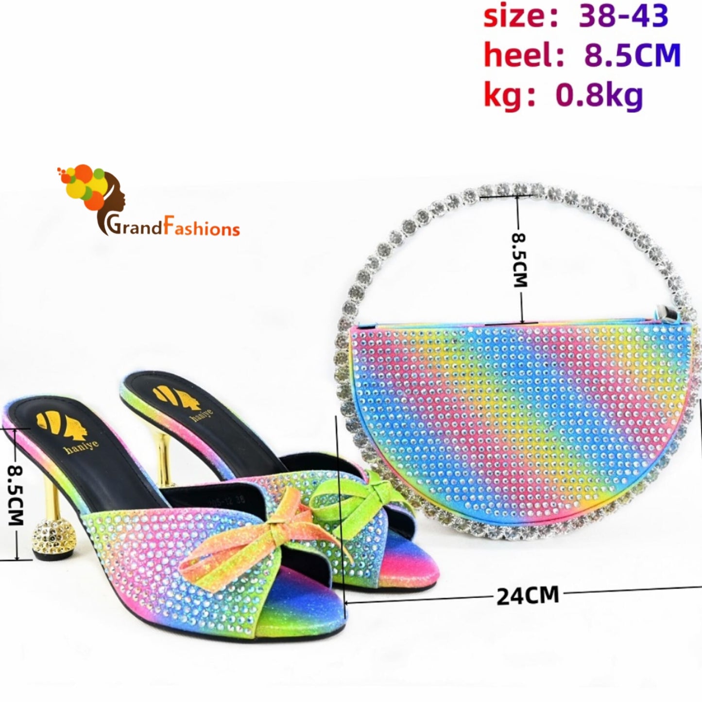 Queen Sacha Women's Preminum Sandal & Bag Set with Rhinestone