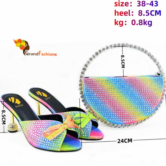 Queen Sacha Women's Preminum Sandal & Bag Set with Rhinestone