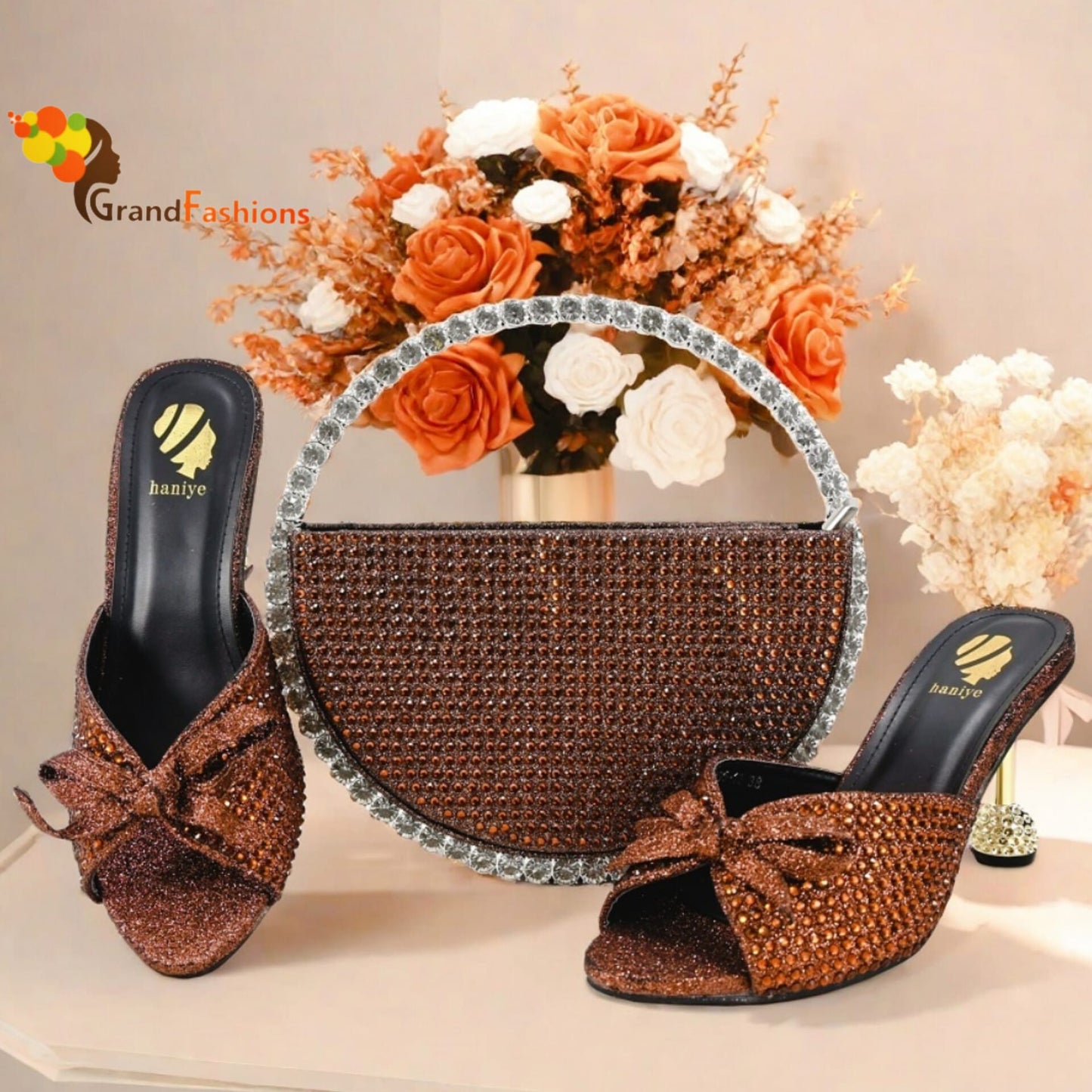 Queen Sacha Women's Preminum Sandal & Bag Set with Rhinestone