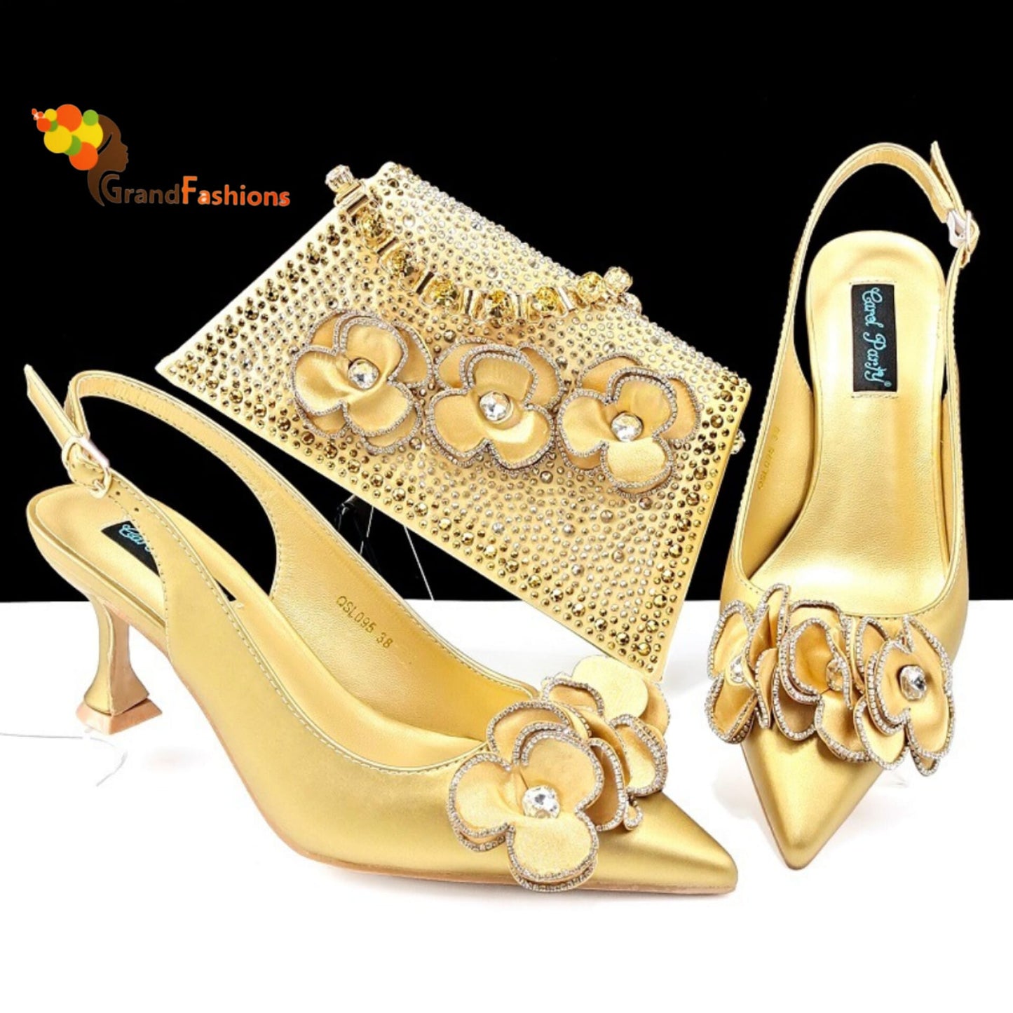 Queen Olivia Women's Preminum Shoe & Bag Set with Rhinestone