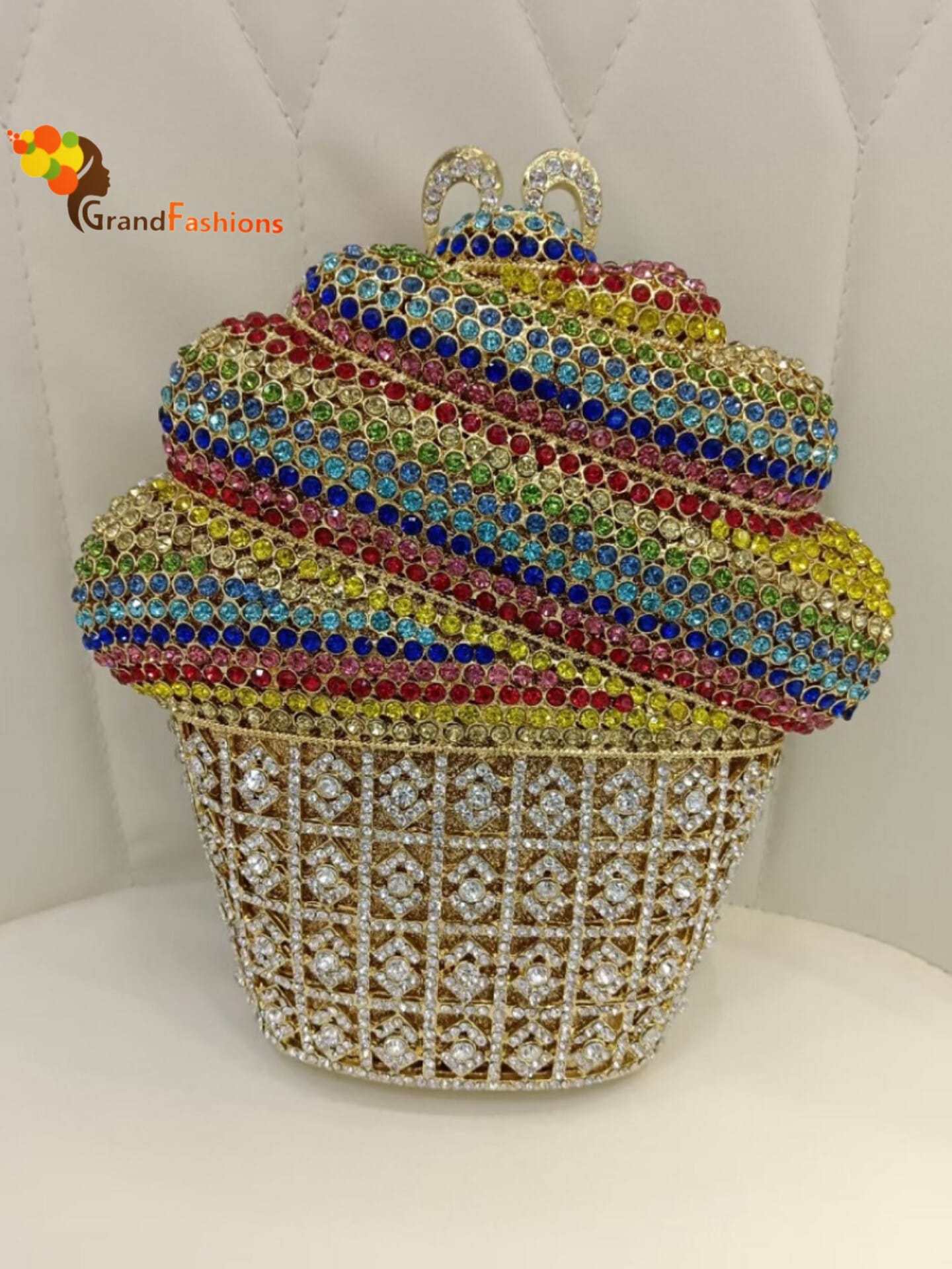 Queen Jazmine Luxury Women's AAA Rhinestone Cupcake Evening Clutch
