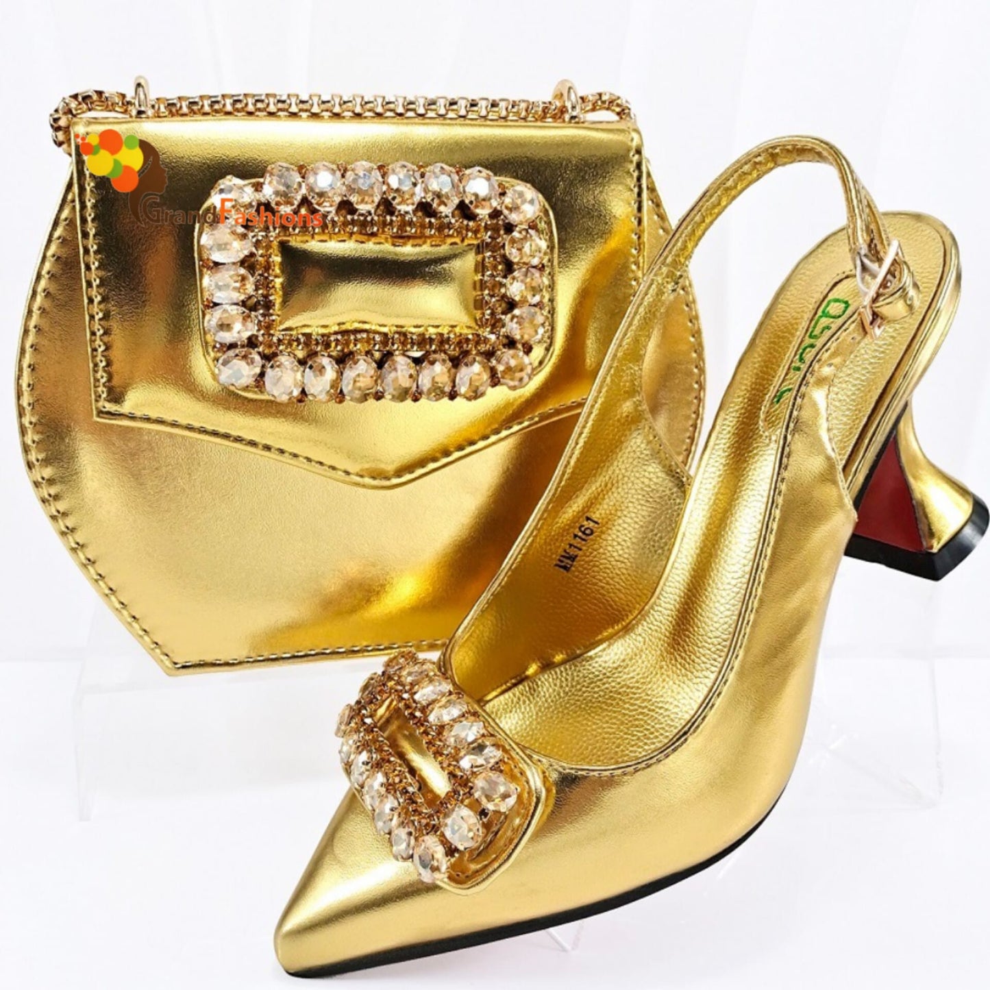 Queen Frances Women's Preminum Shoe & Bag Set with Rhinestone