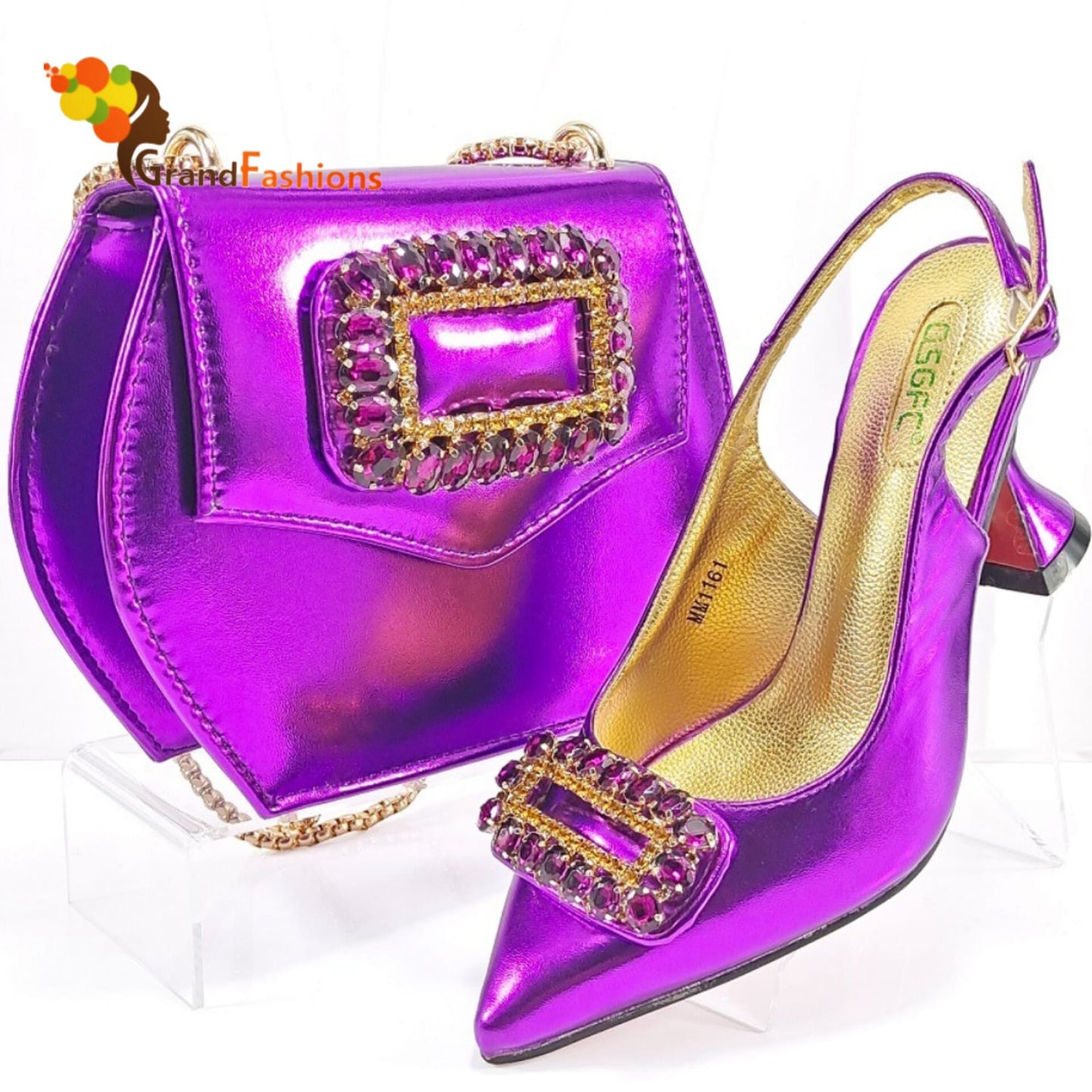 Queen Frances Women's Preminum Shoe & Bag Set with Rhinestone